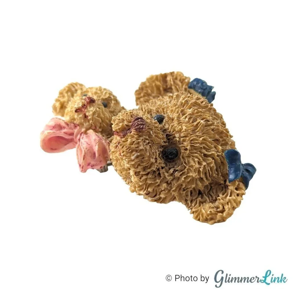 Vintage Mother & Child Bears Bow Resin Brooch